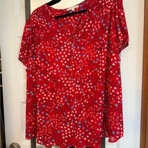 Fun 2 Fun Red Floral Blouse